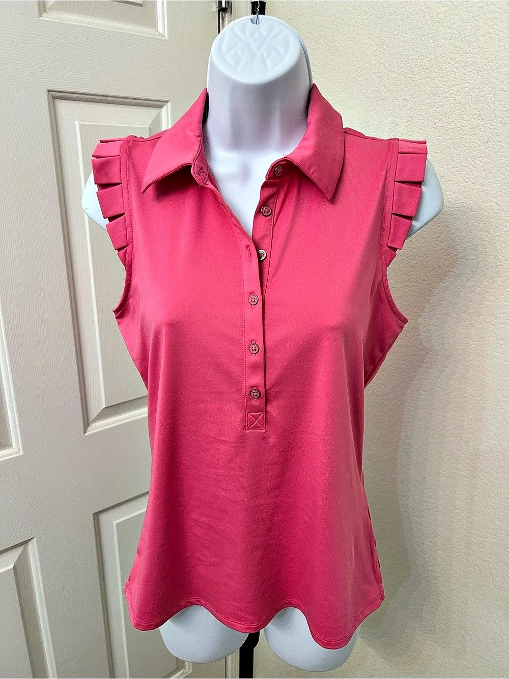 Sigrid Olsen Pink Ruffle Sleeve Golf/Tennis Shirt Size XS